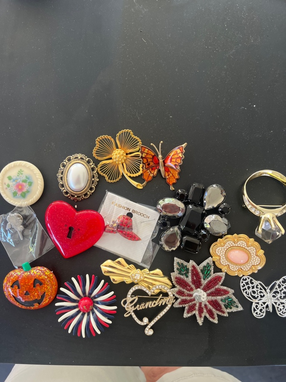 Assorted Women’s Decorative Brooches and Pins - Red, Gold, Black, Pink, Orange